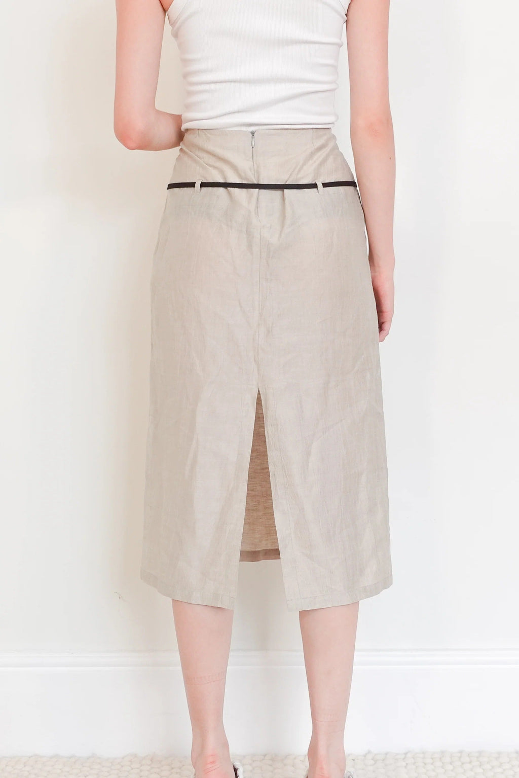 Wool Linen midi skirt
