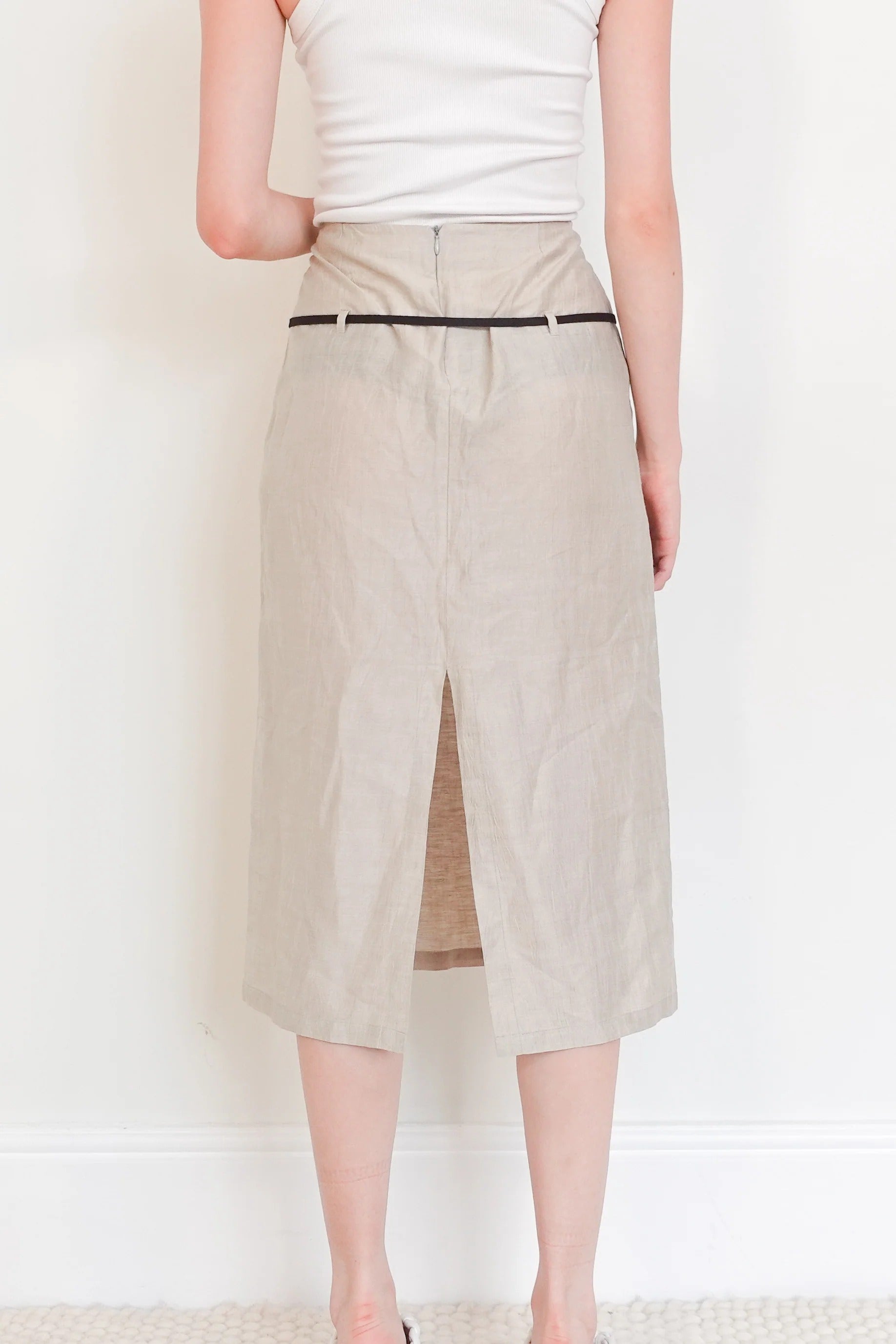 Wool Linen midi skirt
